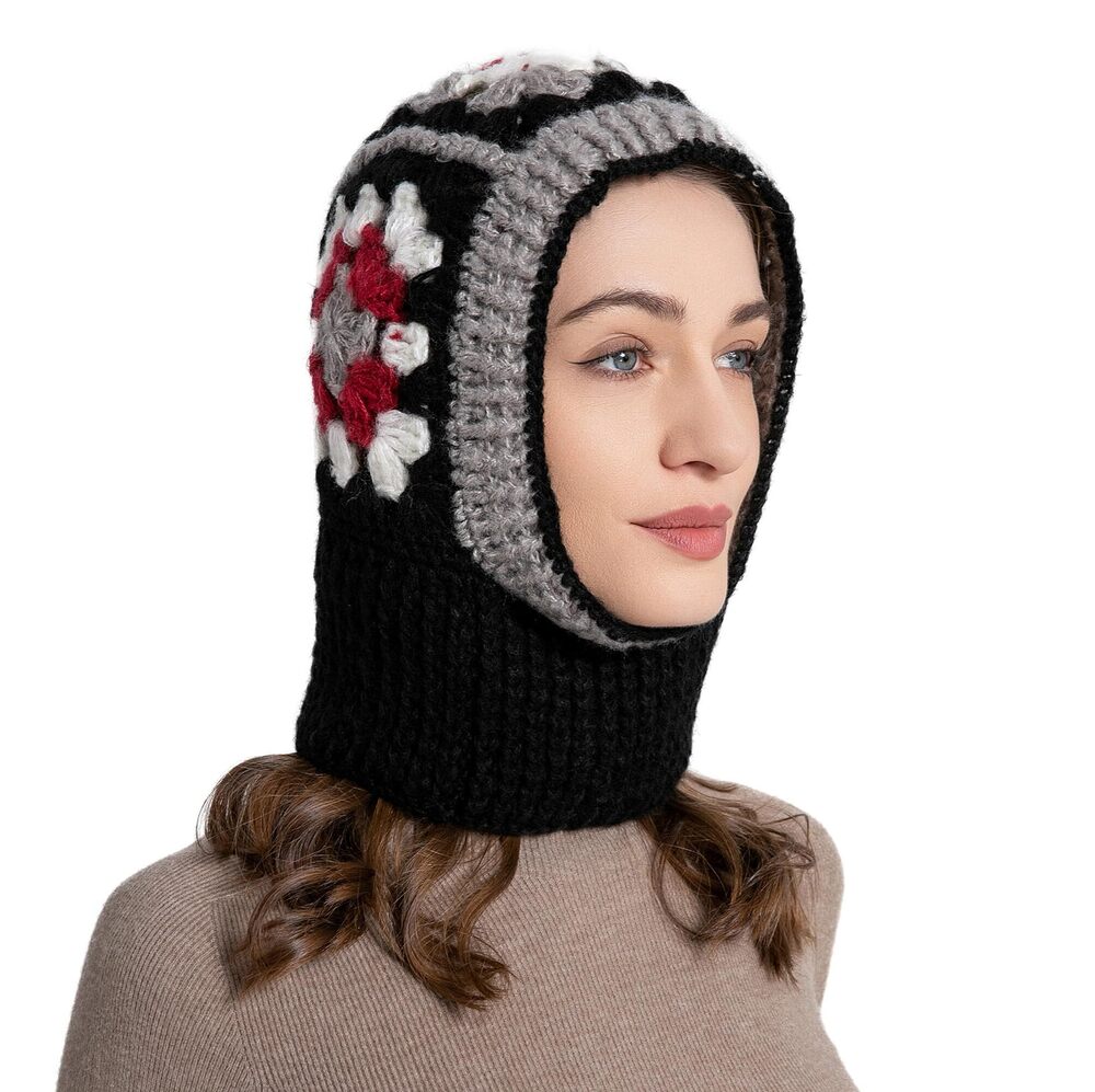 8406 Winter Knitted Winter Hat Windproof Hooded Scarf Balaclava Beanie Hat